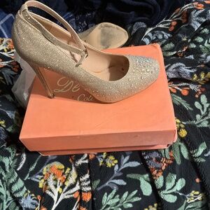 Golden light peach sequined glitter festive heels